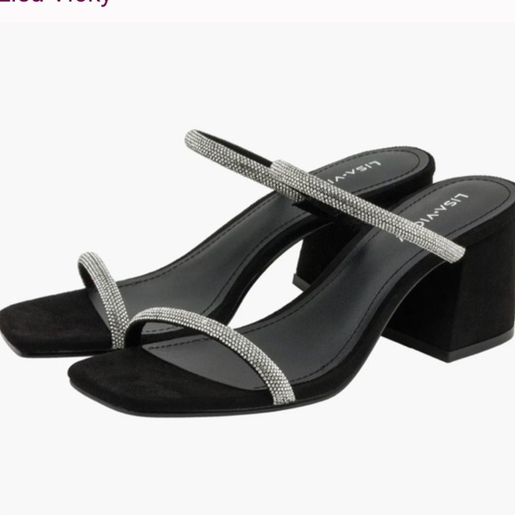 lisa vicky Shoes - Lisa Vicky Mood Hotfix Heel Sandals Rhinestones Straps Black 7